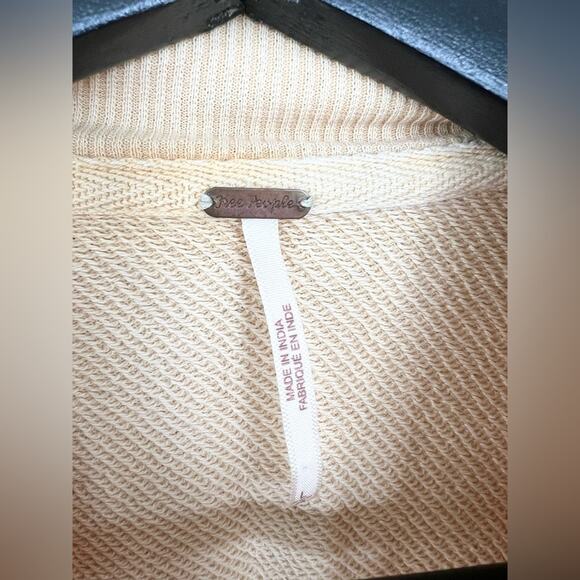 Free people balloon sleeve pullover sweatshirt 100% cotton boho butter yellow L - Picture 4 of 9